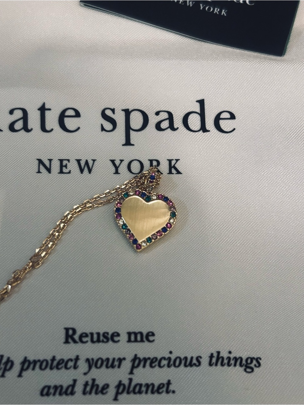 kate spade Gold Heart Pendant Necklace with Multicolor Gem Border - Picture 2 of 4